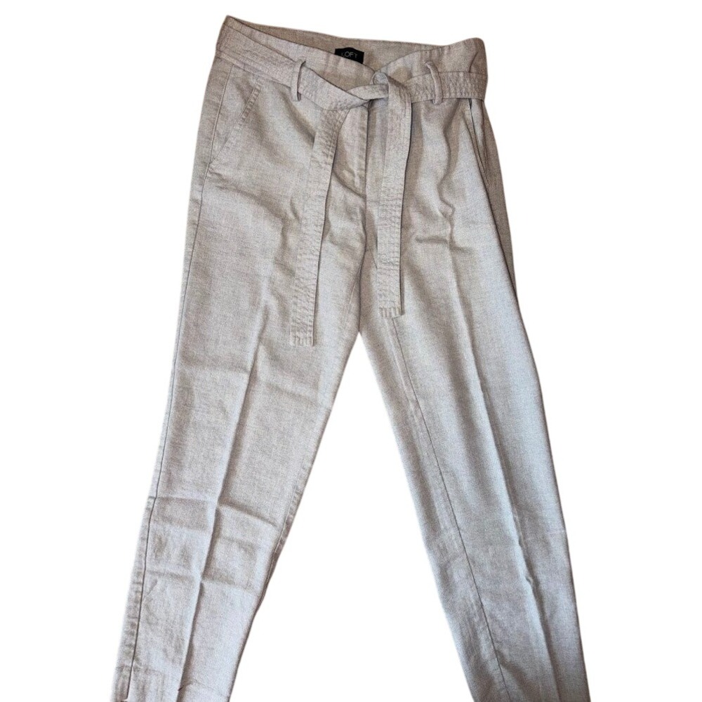 LOFT Womens Light Gray Tie Waist Tapered Leg Trousers Dress Pants Size‎ 2